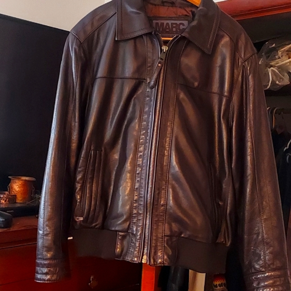 Marc New York Brown leather bomber Jacket